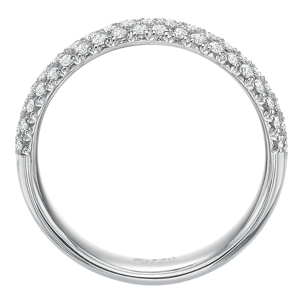 Diamond Pave 3 Row Half Round Wedding Band in 18K White Gold