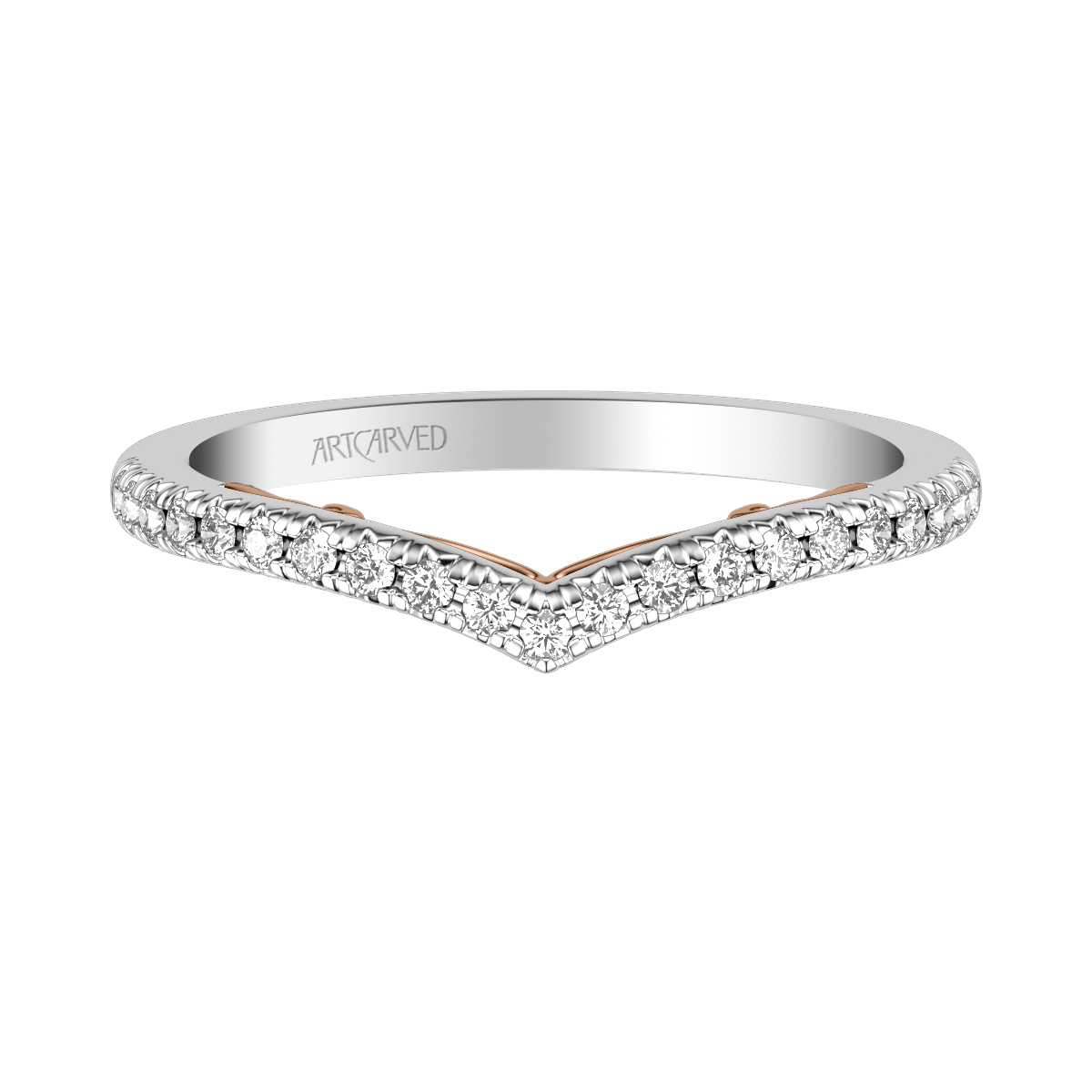 ArtCarved Lyric Contoured V Diamond Wedding Band in White Gold