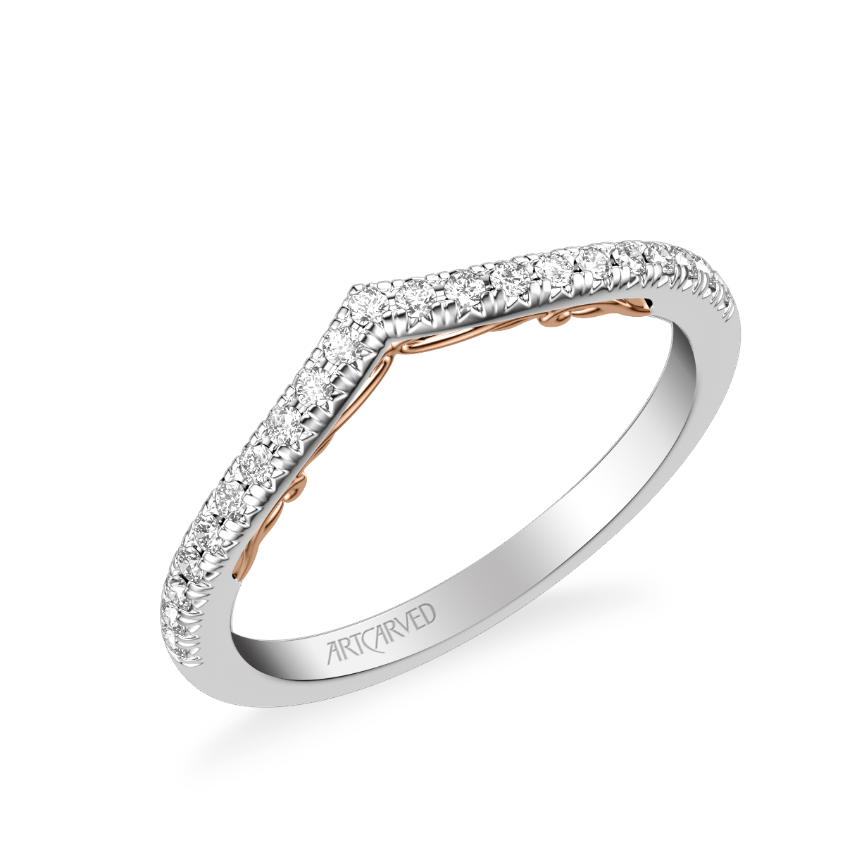 ArtCarved Lyric Contoured V Diamond Wedding Band in White Gold