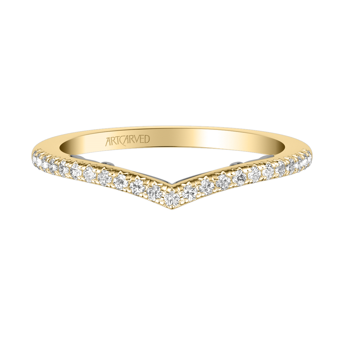 ArtCarved Diamond V Shape Contoured Wedding Band in Yellow