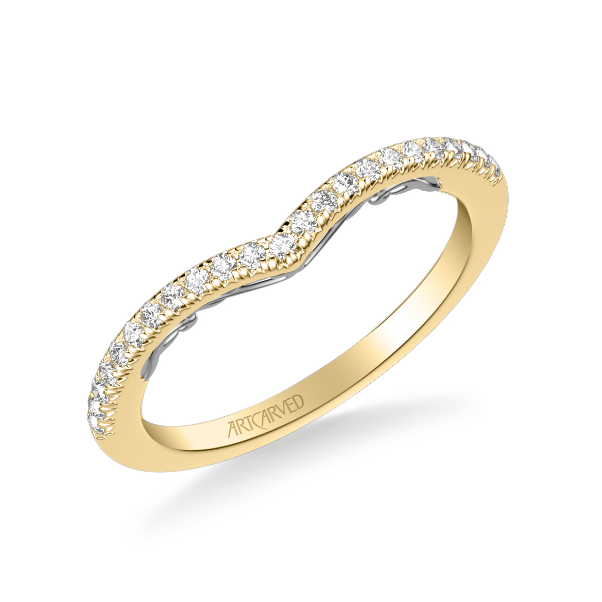 ArtCarved Diamond V Shape Contoured Wedding Band in Yellow Gold