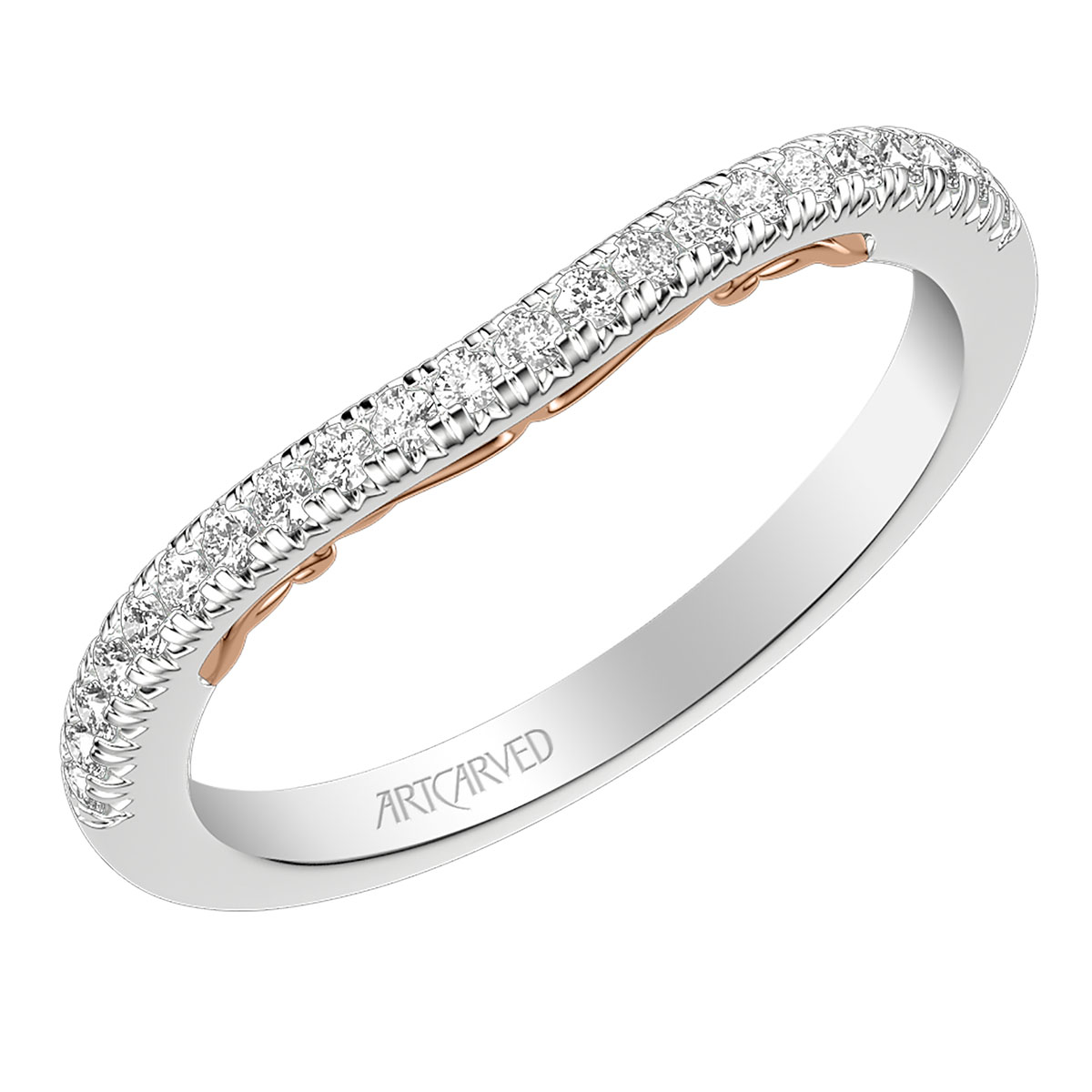 ArtCarved Lyric Diamond Wedding Band in White & Rose Gold