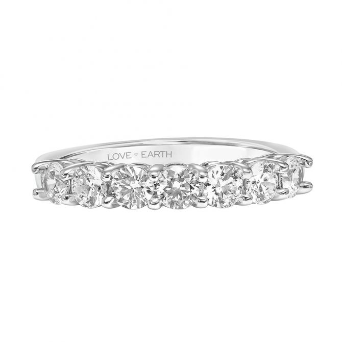 Love Earth Lab Grown Diamond 7 Stone Wedding Band in White Gold, .98 cttw