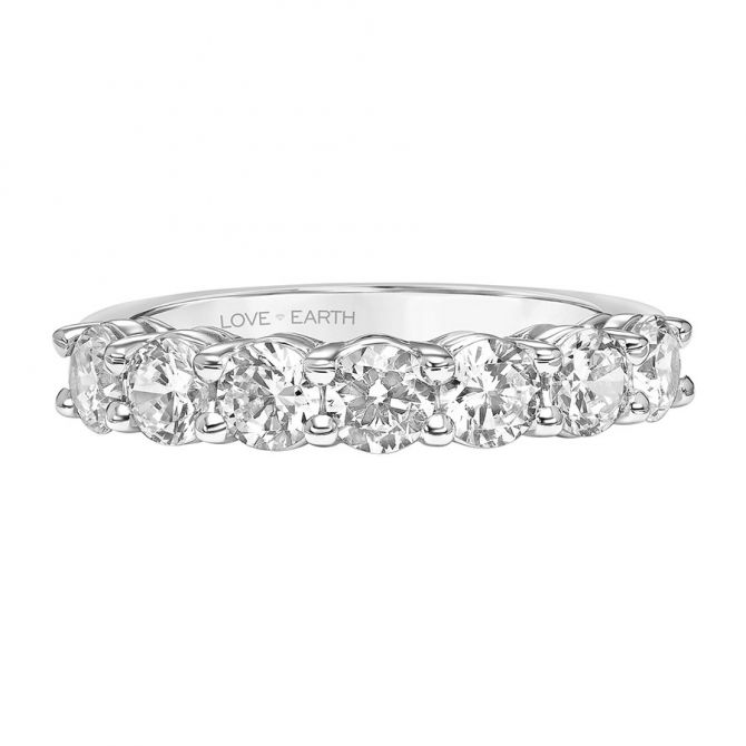 Love Earth Lab Grown Diamond 7 Stone Wedding Band in White Gold, 1.47 cttw