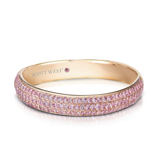 L.J. West Aureole Fancy Purplish Pink Diamond 3 Row Pavé Eternity Band in Rose Gold
