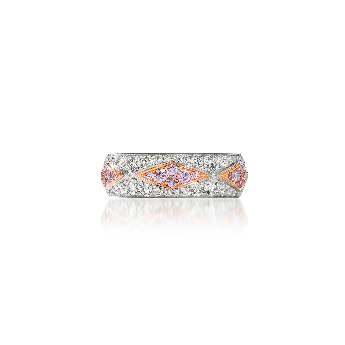 L.J. West Pink & White Argyle Pattern Half Wedding Band in Platinum & Rose Gold