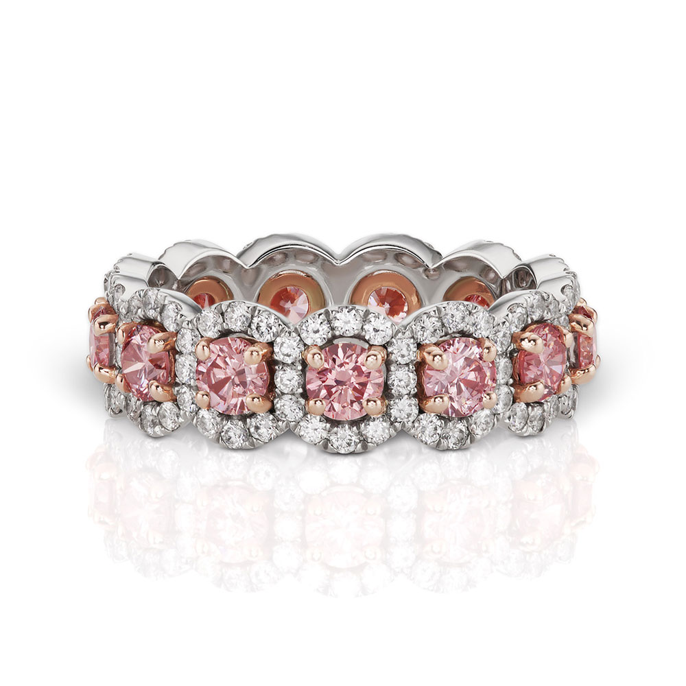 L.J. West Argyle Fancy Pink & White Diamond Halo Eternity Band in Platinum