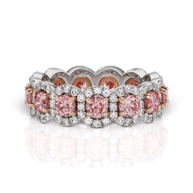 L.J. West Argyle Fancy Pink & White Diamond Halo Eternity Band in Platinum