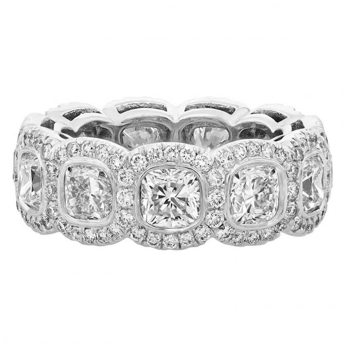 Cushion cut halo eternity band clearance