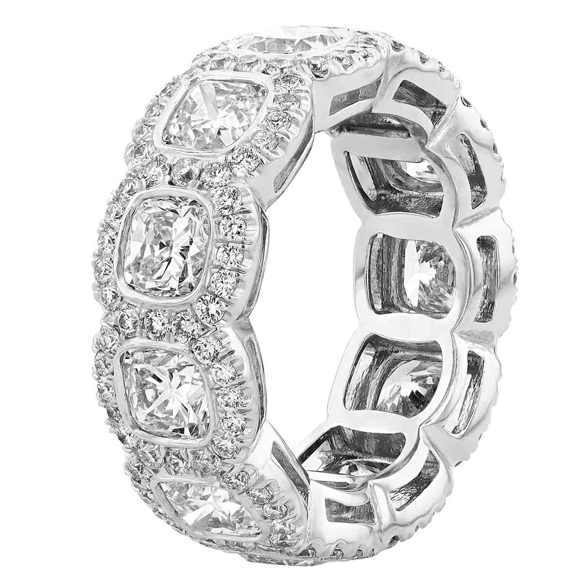 J.B. Star Cushion Cut Diamond Halo Eternity Band in Platinum, Size 7