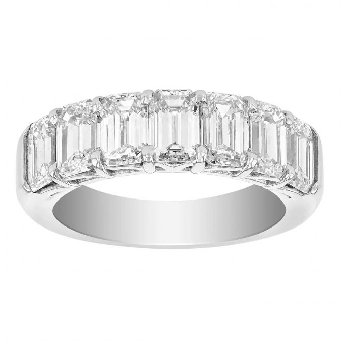 J.B. Star Emerald Cut Diamond 7 Stone Wedding Band in Platinum