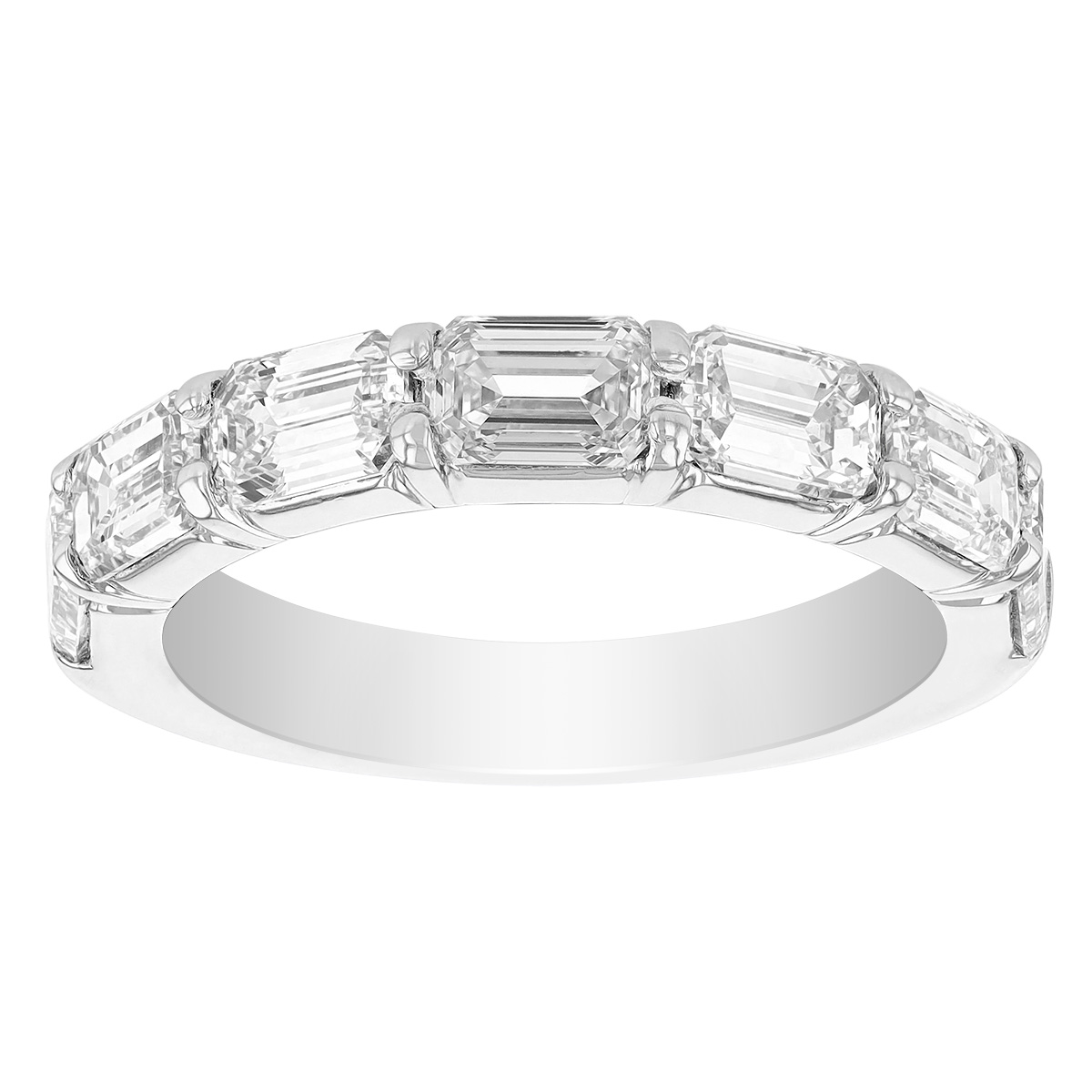 J.B. Star Emerald Cut Diamond East West 7 Stone Wedding Band in Platinum
