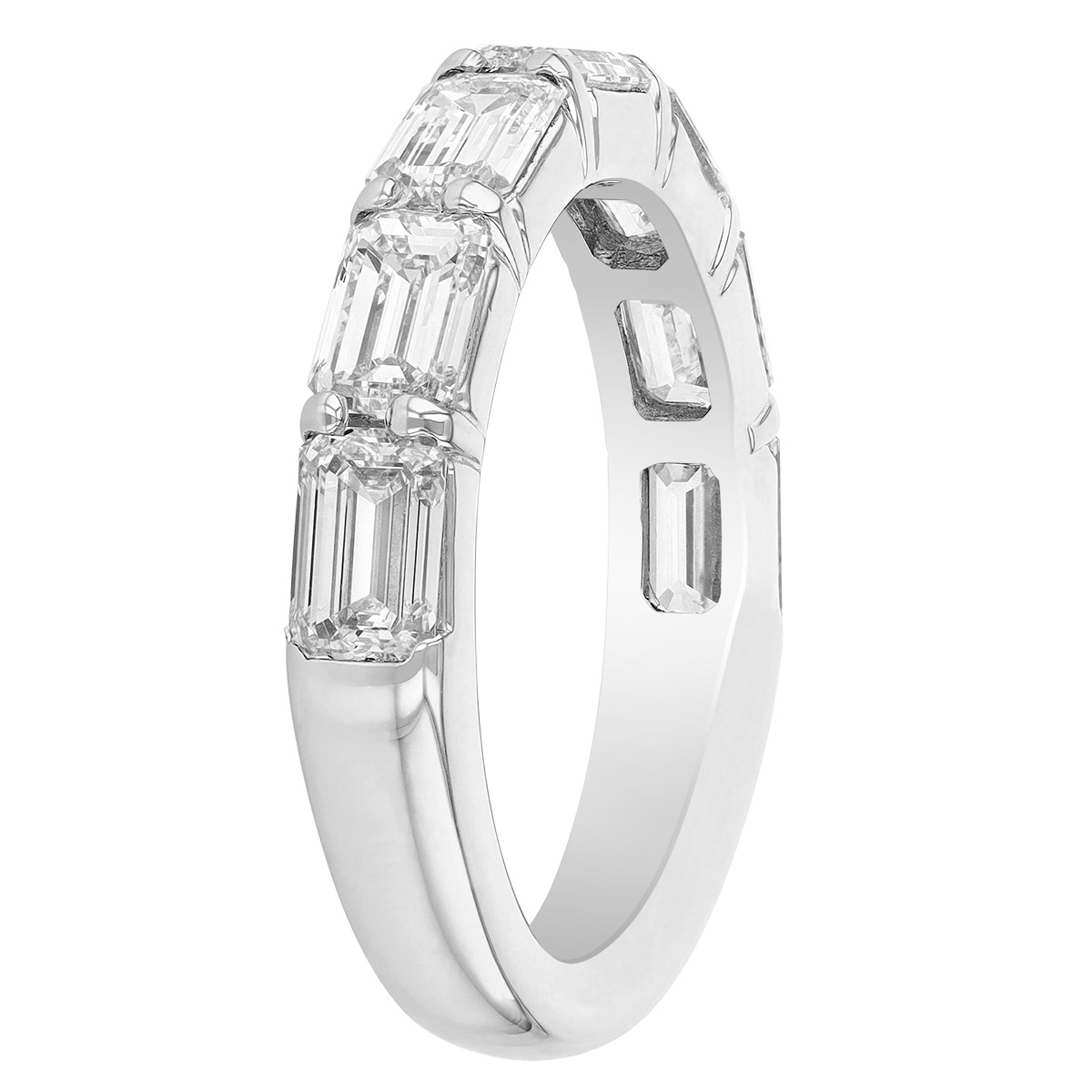 J.B. Star Emerald Cut Diamond East West 7 Stone Wedding Band in Platinum