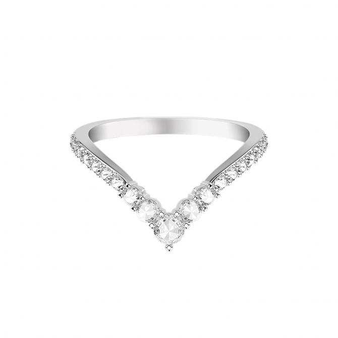 ArtCarved Diamond V-Shaped Wedding Band in White Gold