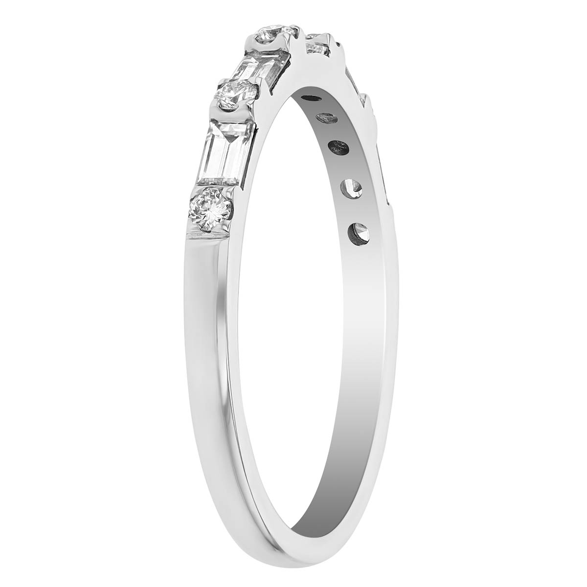 Baguette & Round Diamond Alternating Wedding Band in White Gold, 0.35 cttw