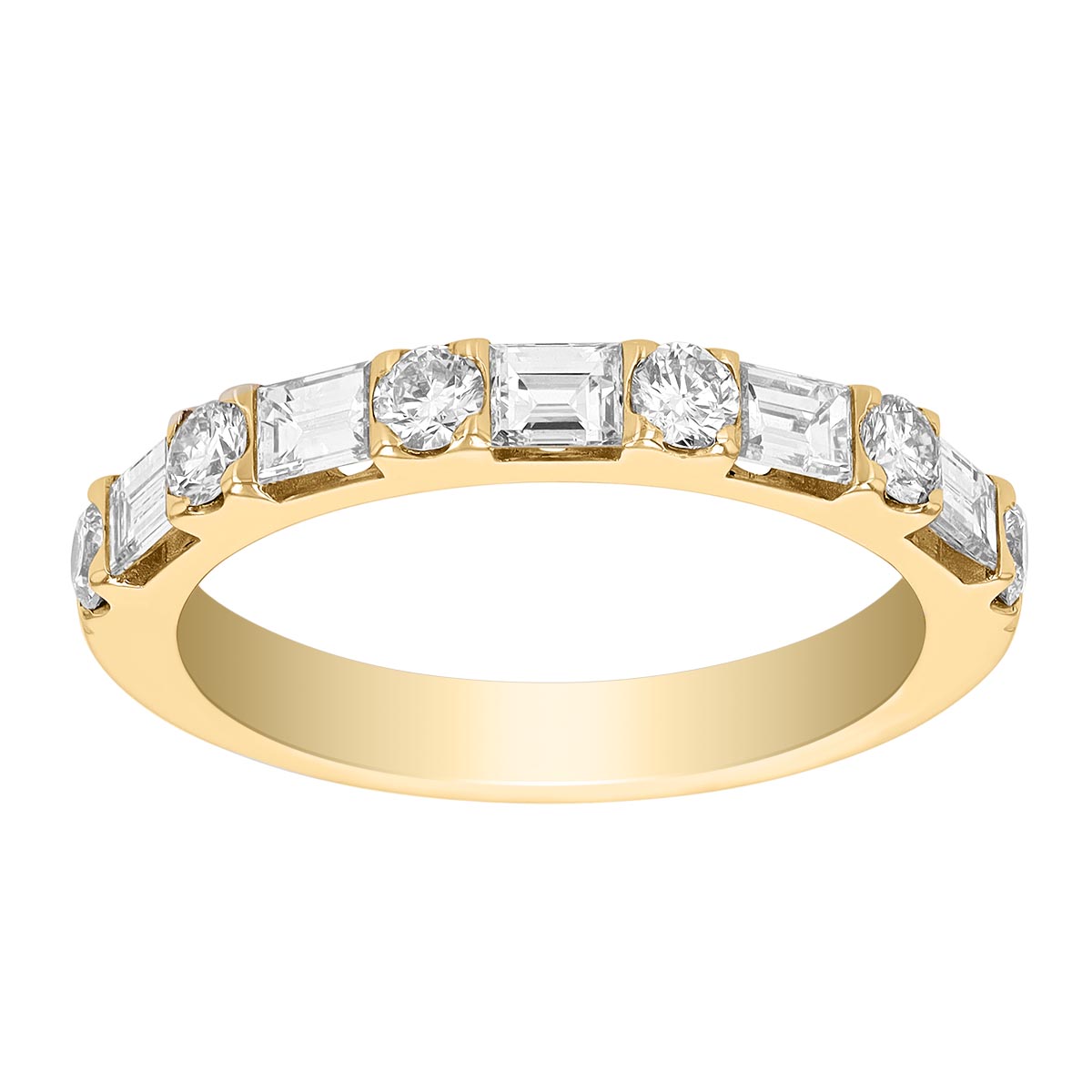 Multi-Shape Diamond Alternating Wedding Band in Yellow Gold, 0.87 cttw
