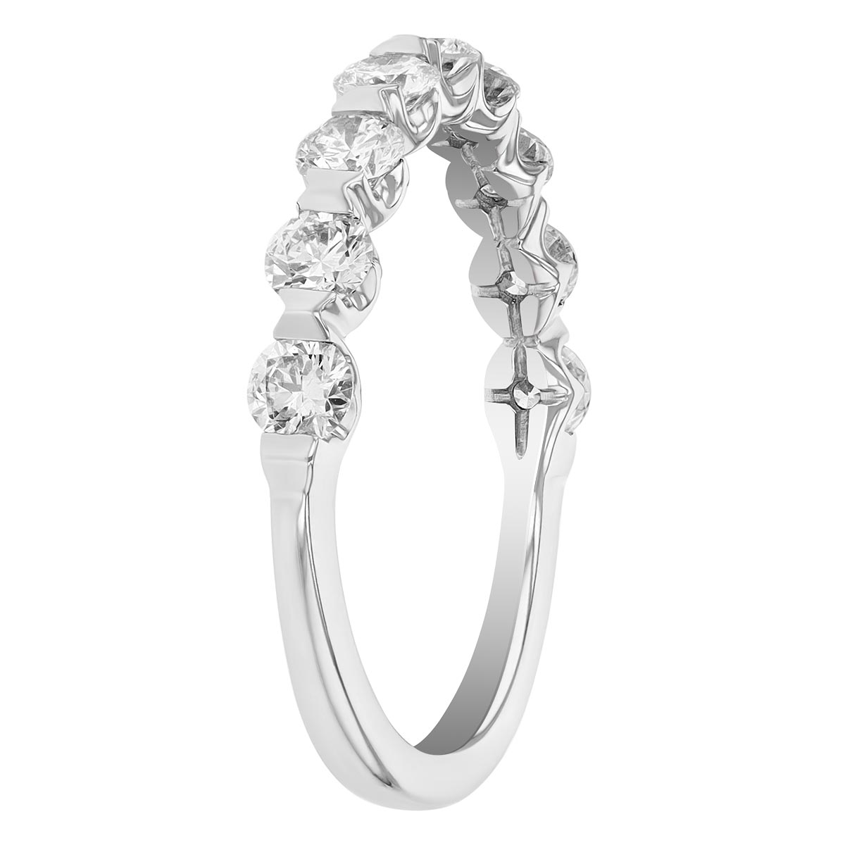 Round Diamond Bar Set Wedding Band in White Gold, 0.80 cttw