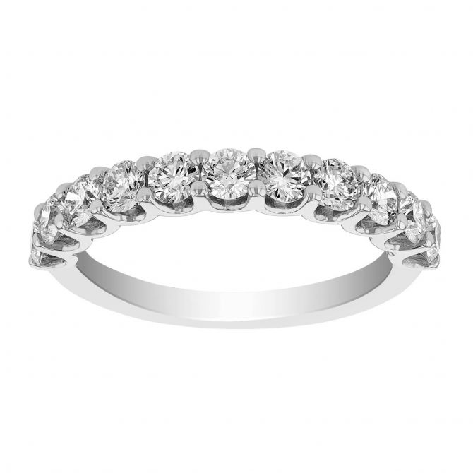 Round Diamond 11 Stone Shared Prong Half Shank Wedding Band in