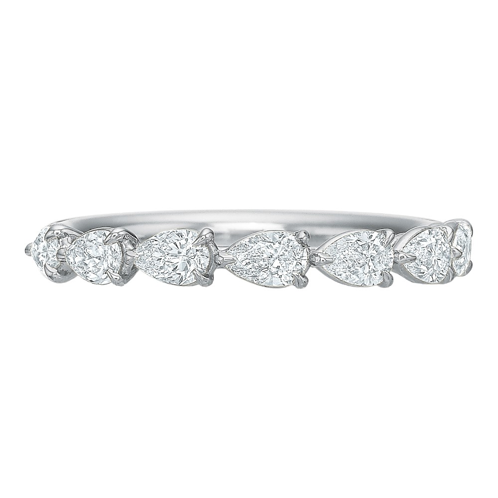 Pear Diamond 7 Stone East West Wedding Band in 18K White Gold