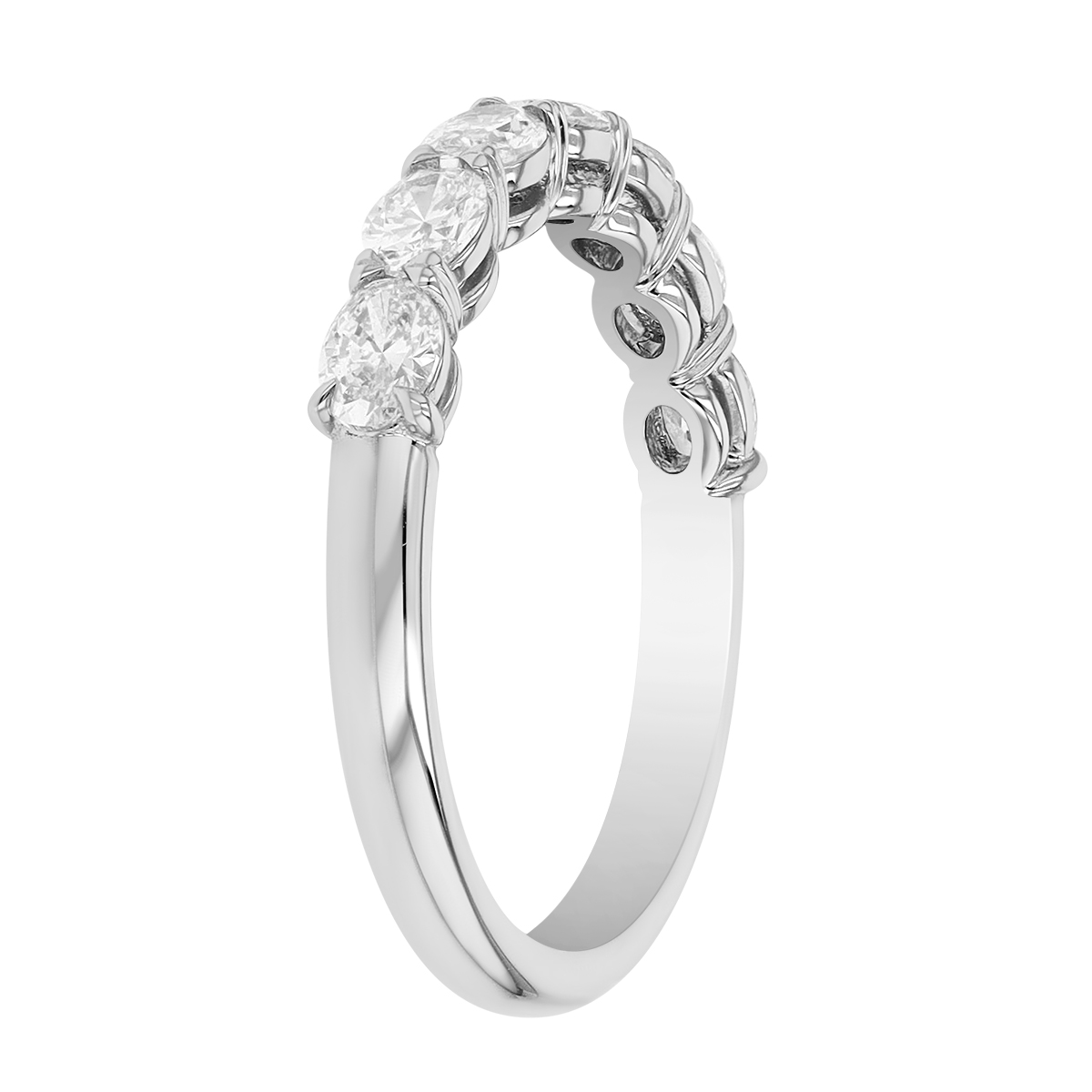 Oval Diamond 7 Stone Silk Prong Wedding Band in 18K White Gold