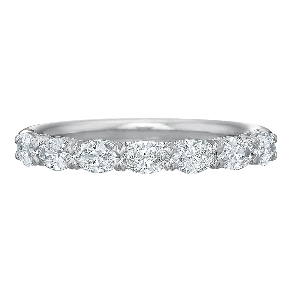 Oval Diamond 7 Stone East West Wedding Band in 18K White Gold