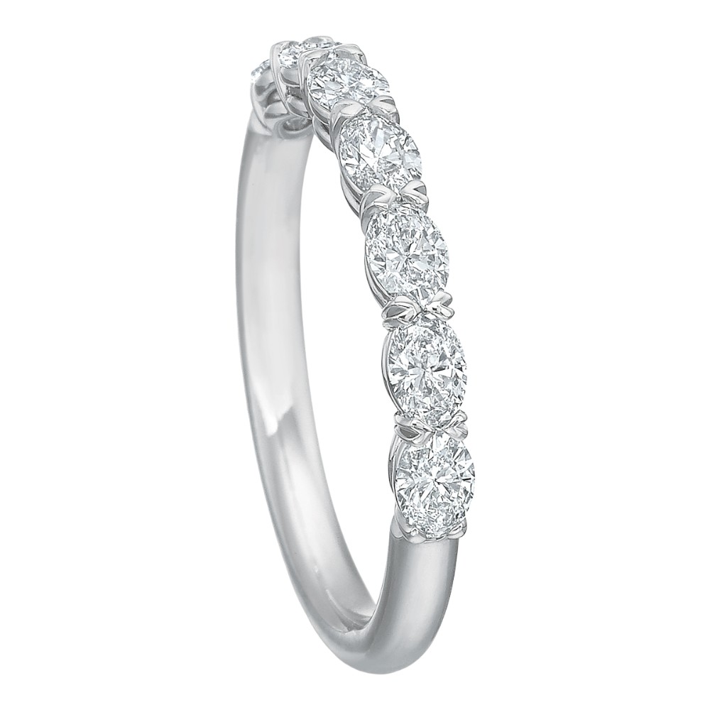 Oval Diamond 7 Stone East West Wedding Band in 18K White Gold