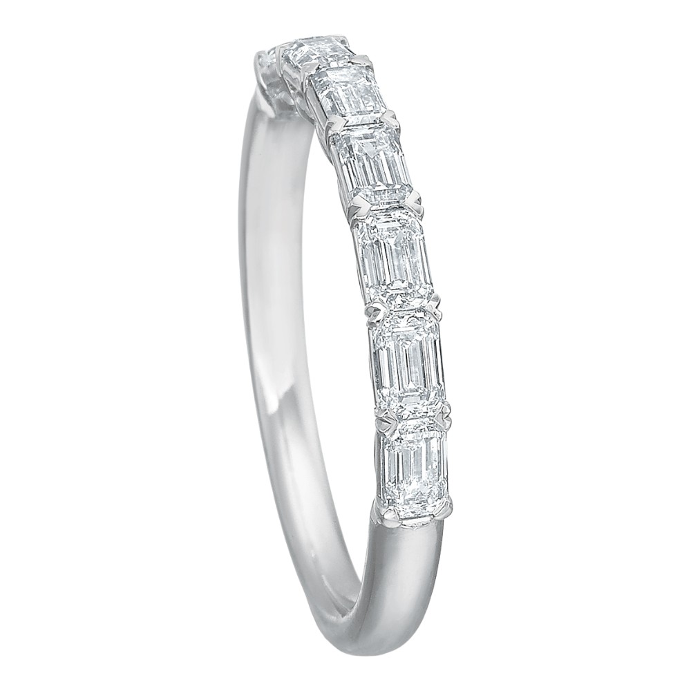 Emerald Cut Diamond 7 Stone East West Wedding Band in 18K White Gold, .80 cttw