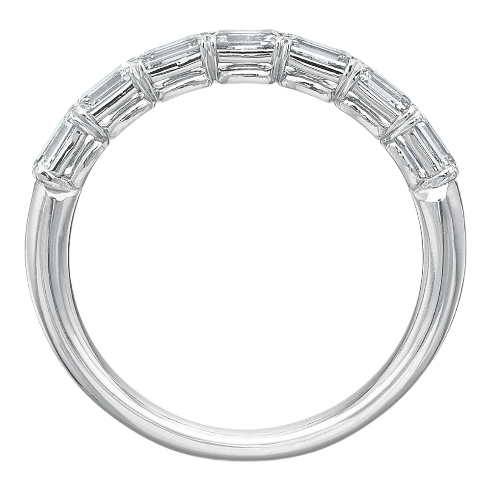 Emerald Cut Diamond 7 Stone East West Wedding Band in 18K White Gold, .80 cttw