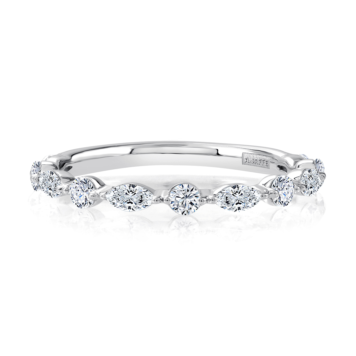 A. Jaffe Round & Marquise Diamond Alternating Pattern Wedding Band in White Gold, 0.67 cttw