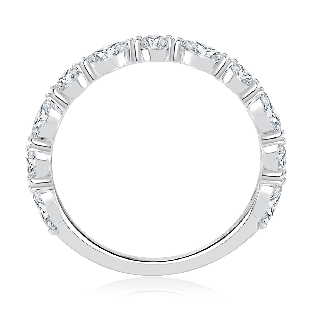 A. Jaffe Round & Marquise Diamond Alternating Pattern Wedding Band in White Gold, 0.67 cttw