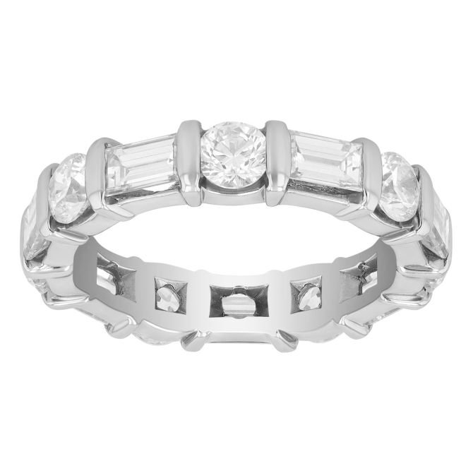 Baguette & Round Diamond Bar Setting Eternity Wedding Ring in Platinum, Size 7