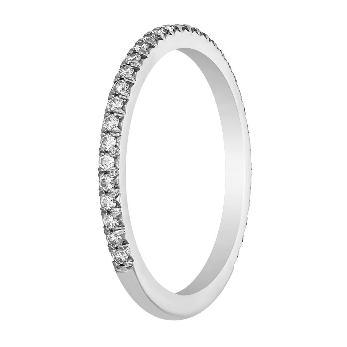 Slim French Pavé Diamond Wedding Band in 18K White Gold, 0.20 cttw