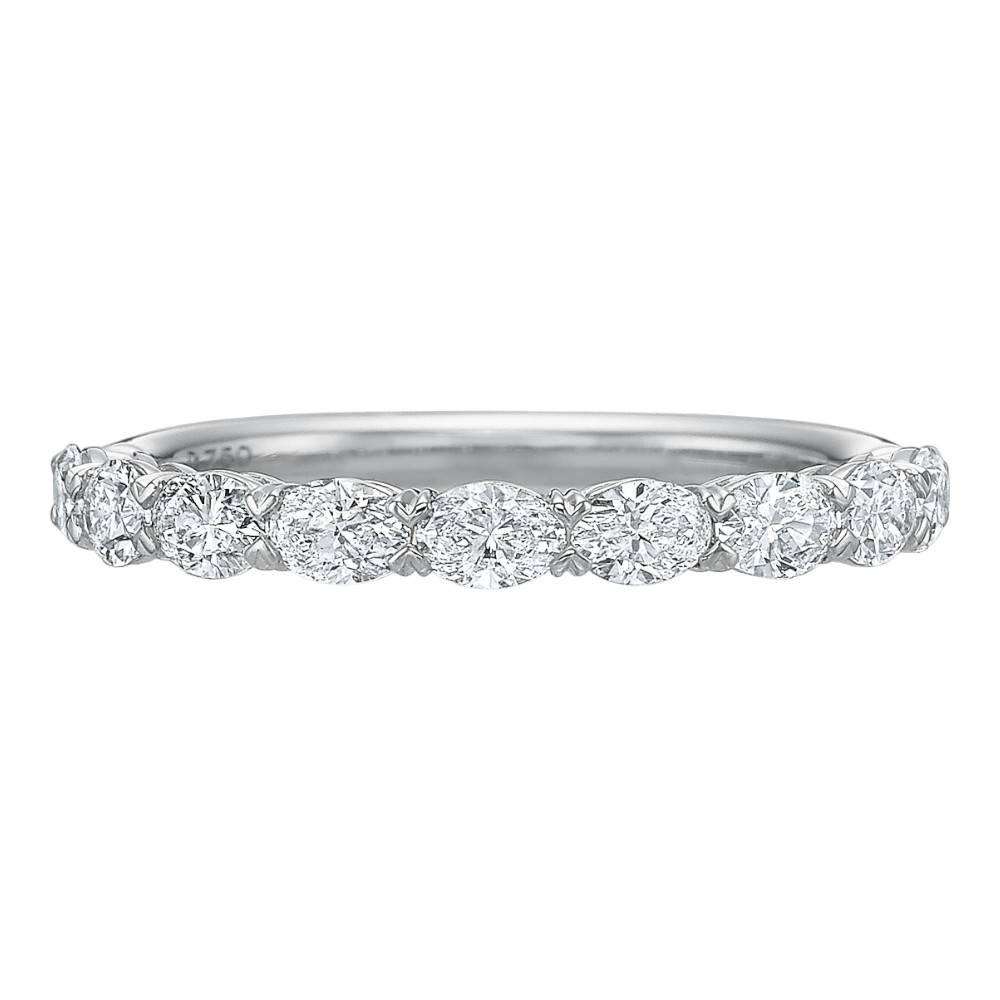 Oval Diamond 9 Stone East West Wedding Band in 18K White Gold