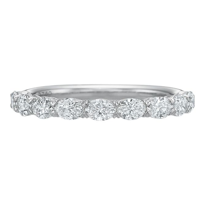 Oval Diamond 9 Stone East West Wedding Band in 18K White Gold