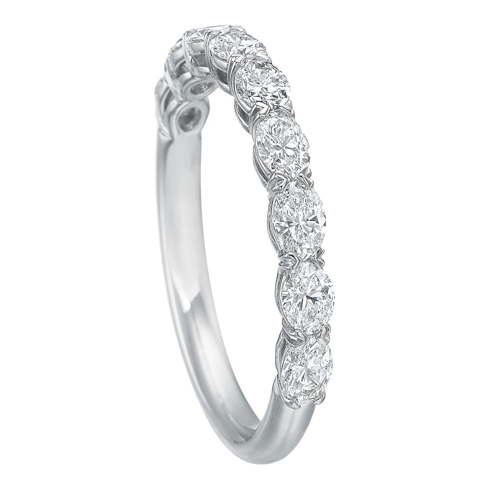 Oval Diamond 9 Stone East West Wedding Band in 18K White Gold