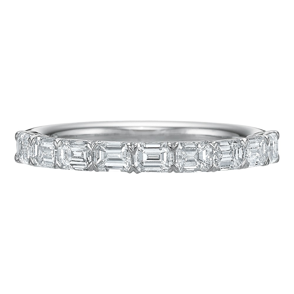 Emerald Cut Diamond 9 Stone East West Wedding Band in 18K White Gold