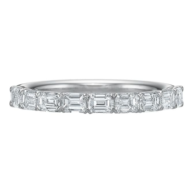 Emerald Cut Diamond 9 Stone East West Wedding Band in 18K White Gold