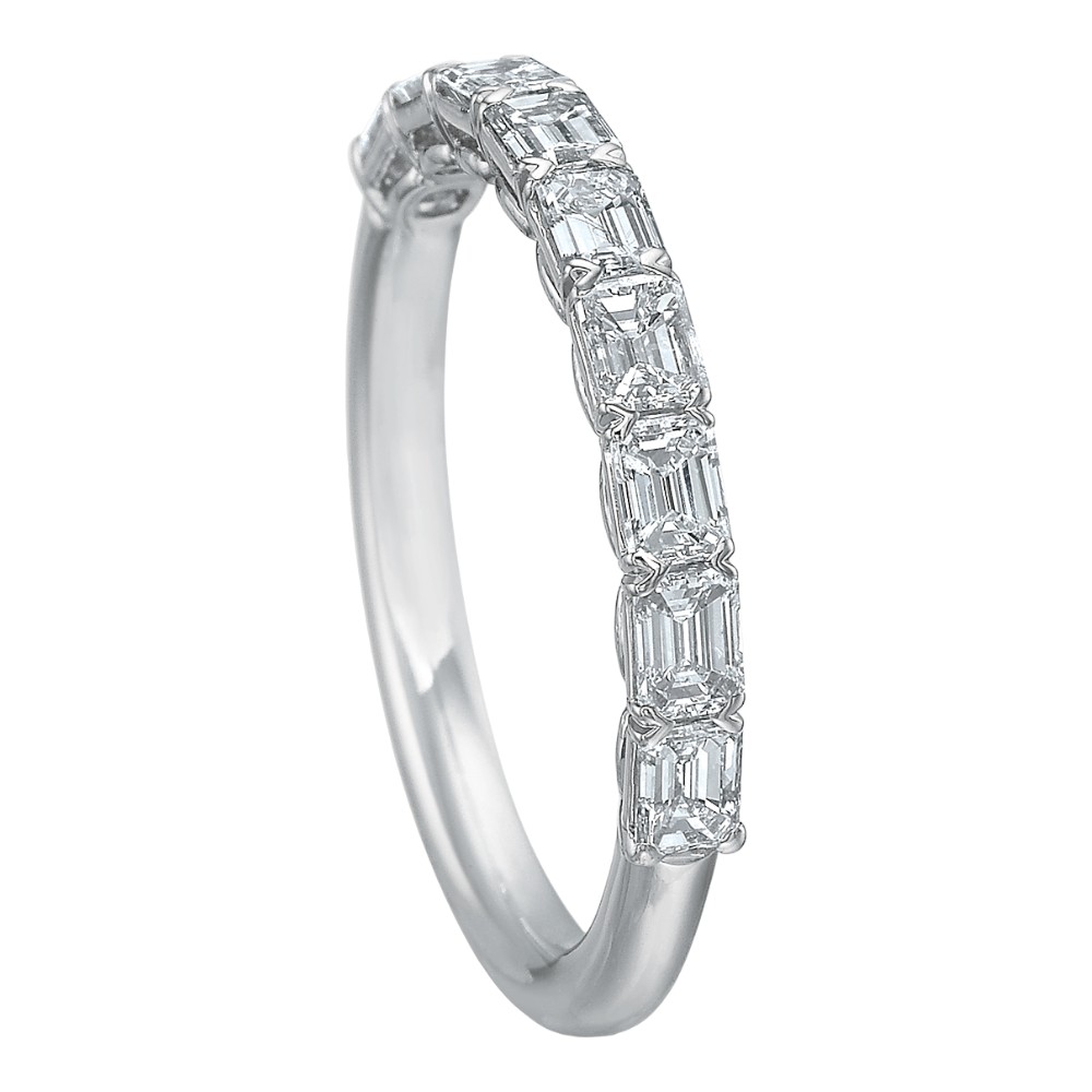 Emerald Cut Diamond 9 Stone East West Wedding Band in 18K White Gold