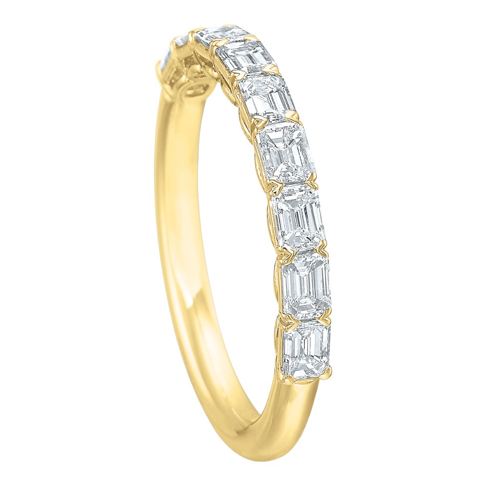 Emerald Cut Diamond 9 Stone East West Wedding Band in 18K Yellow Gold