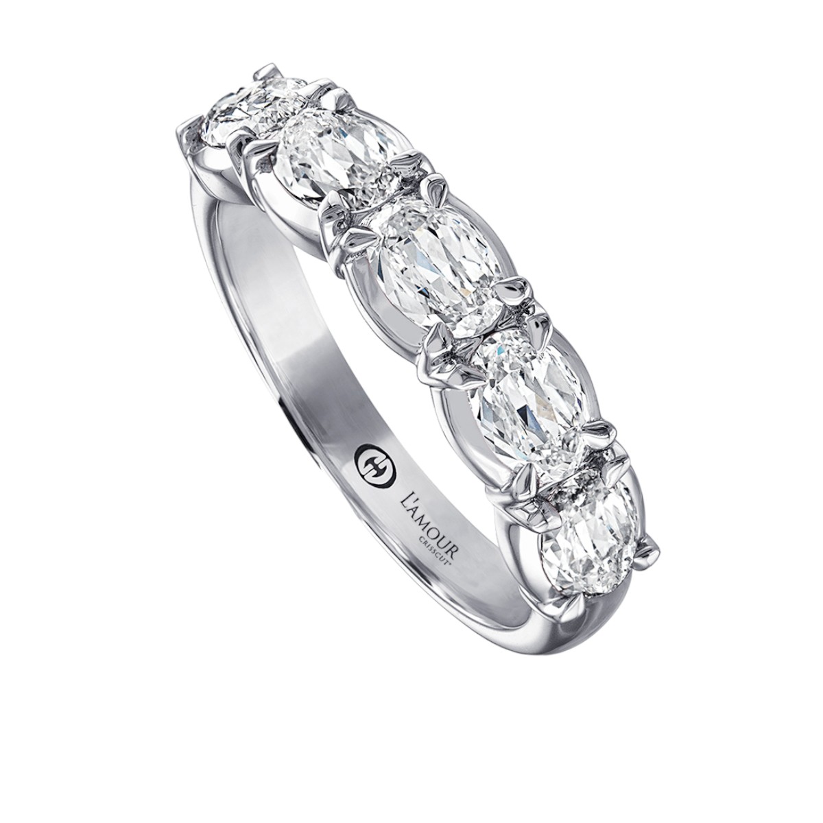 Christopher Designs L'Amour Crisscut Oval Diamond Wedding Band in White Gold