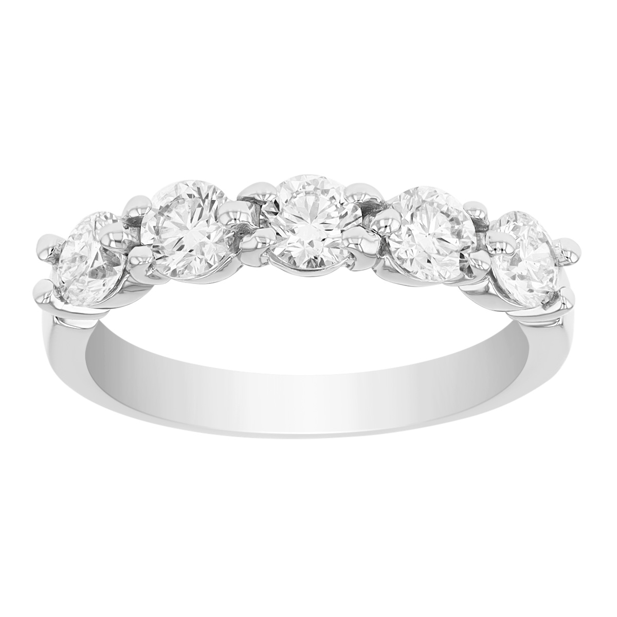 Round Diamond Shared Prong 5 Stone Wedding Band in White Gold, 1.00 cttw