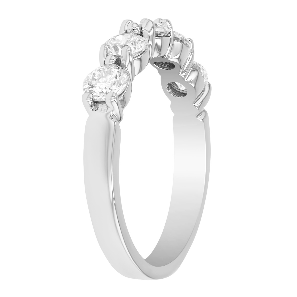 Round Diamond Shared Prong 5 Stone Wedding Band in White Gold, 1.00 cttw