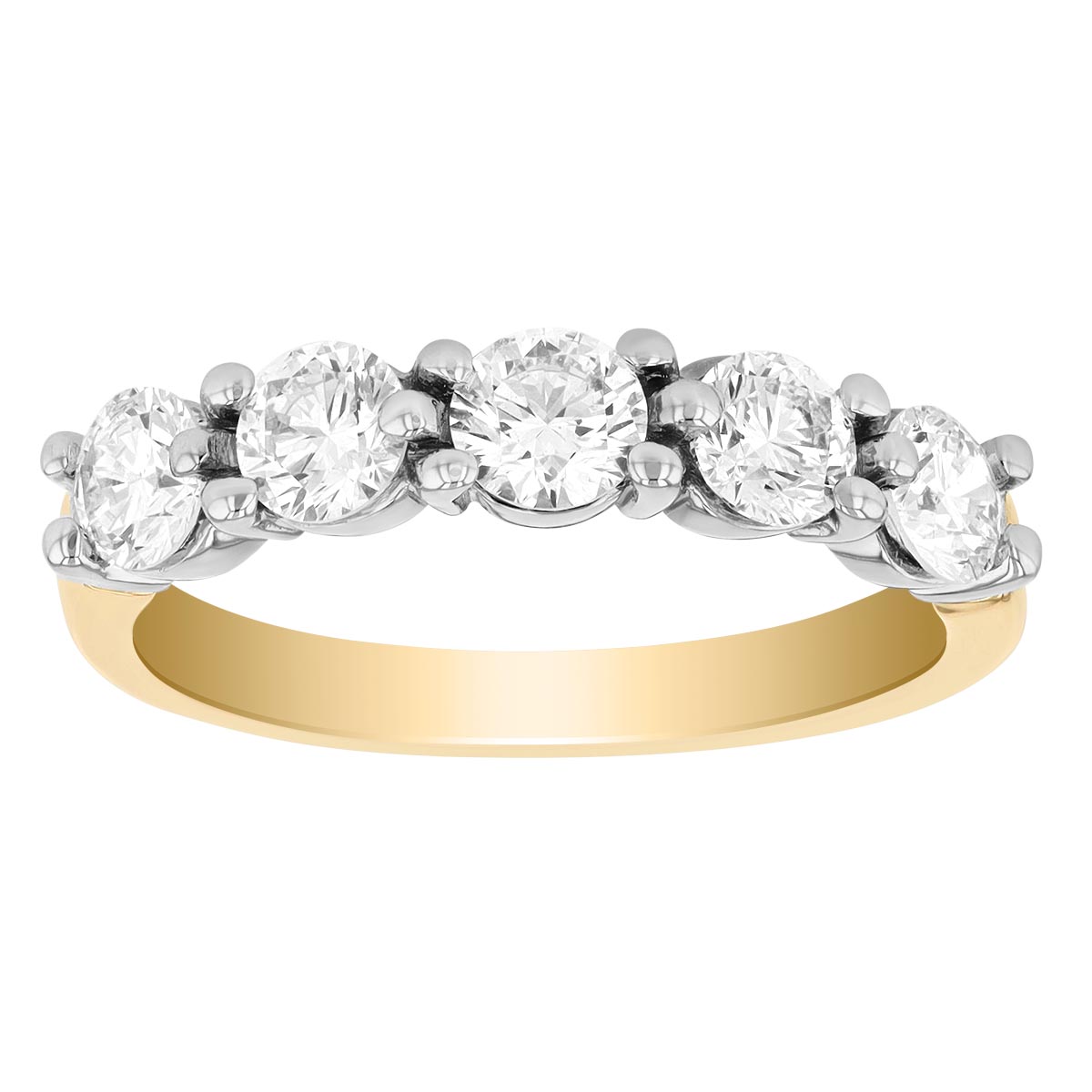 Round Diamond 5 Stone Wedding Band in White & Yellow Gold, 1.00 cttw