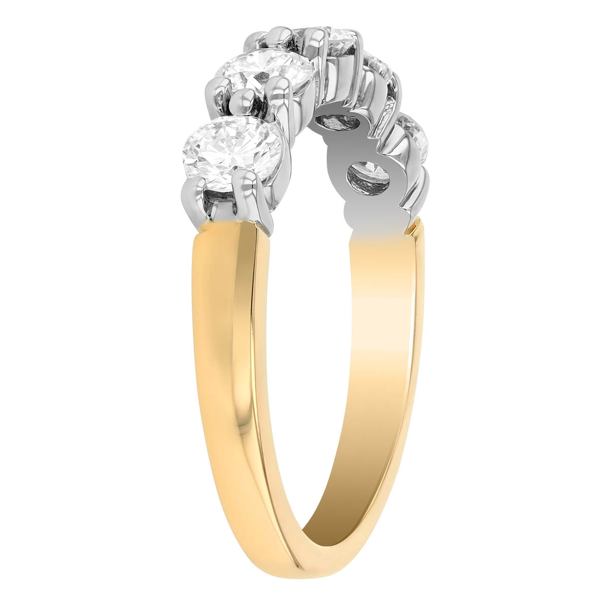 Round Diamond 5 Stone Wedding Band in White & Yellow Gold, 1.00 cttw