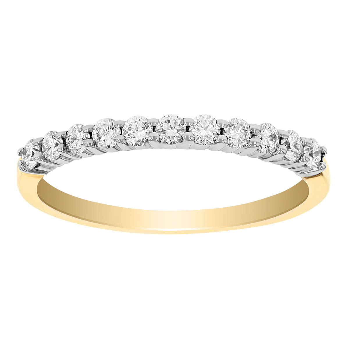 Round Diamond Shared Prong Wedding Band in White & Yellow Gold, 0.28 cttw
