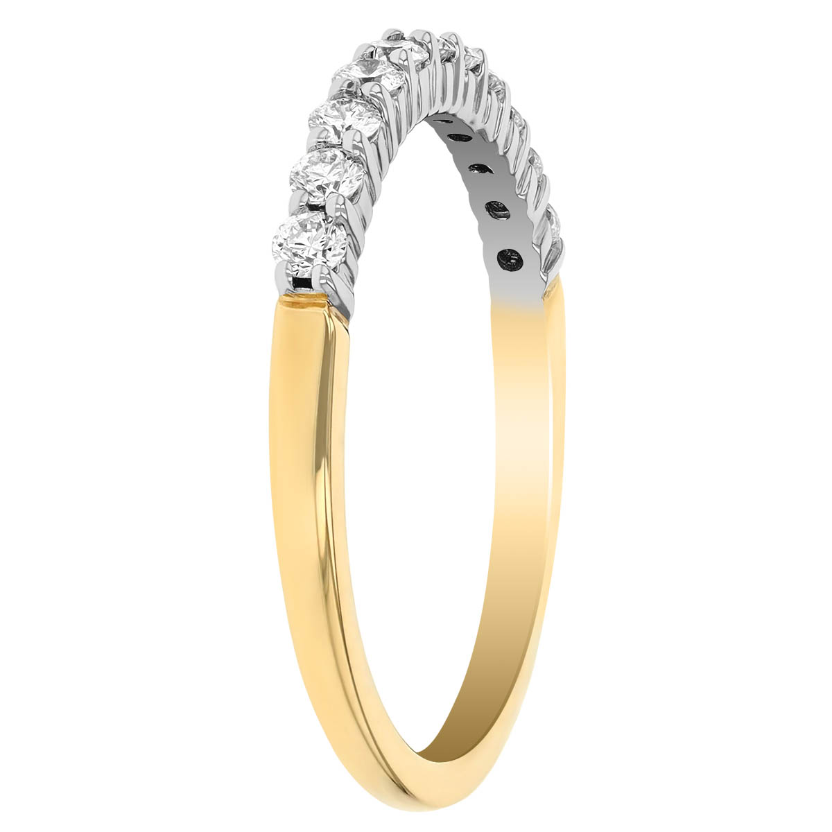 Round Diamond Shared Prong Wedding Band in White & Yellow Gold, 0.28 cttw