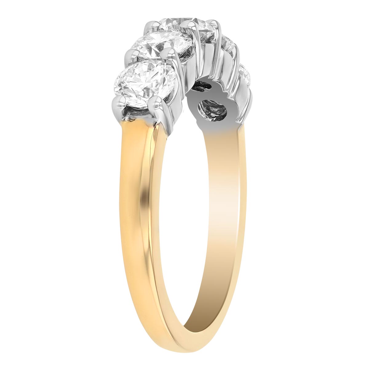 Round Diamond 5 Stone Wedding Band in White & Yellow Gold, 1.25 cttw
