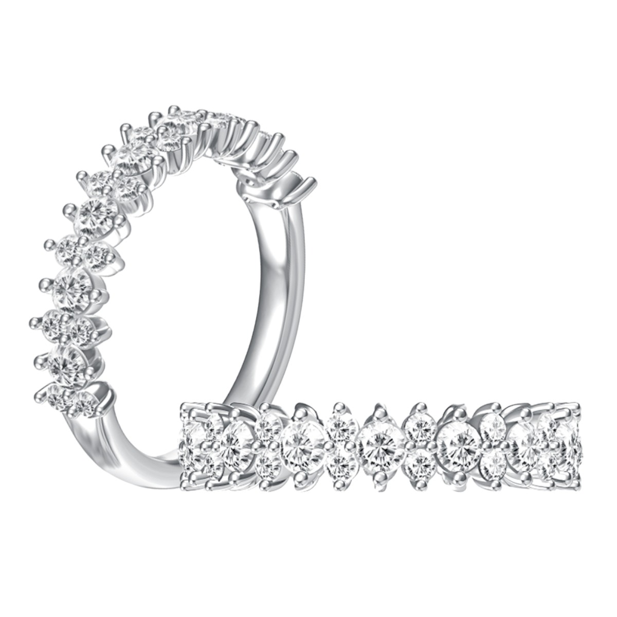 A. Jaffe Stacked Diamond Prong Set Half Round Wedding Band in 14K White Gold