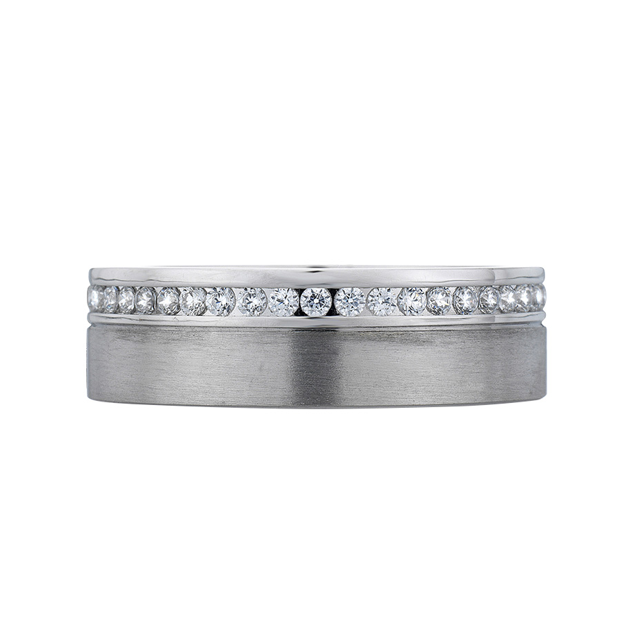A. Jaffe Diamond Channel Satin Eternity Band in 14K White Gold, Size 10.5
