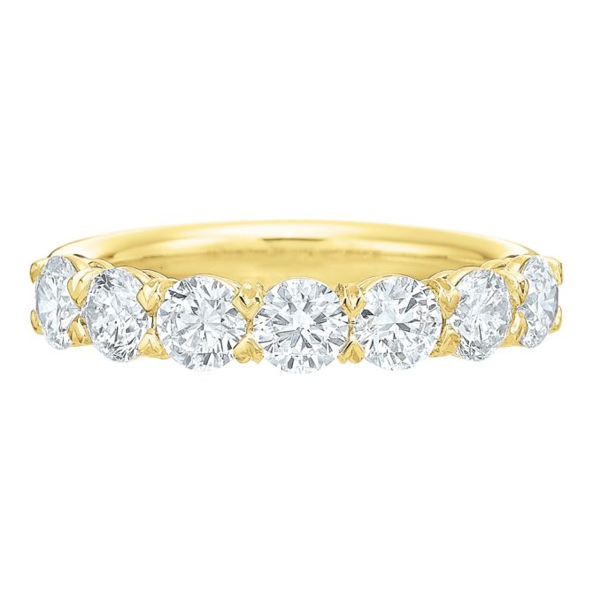 Round Diamond 7 Stone Wedding Band in 18K Yellow Gold, 1.38 cttw